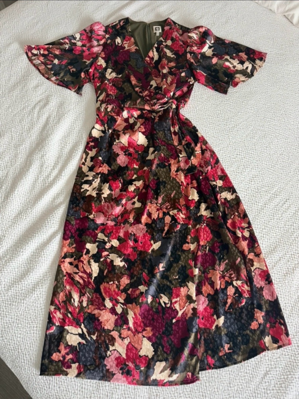 Anne Klein Floral Wrap Maxi Dress - Black & Pink